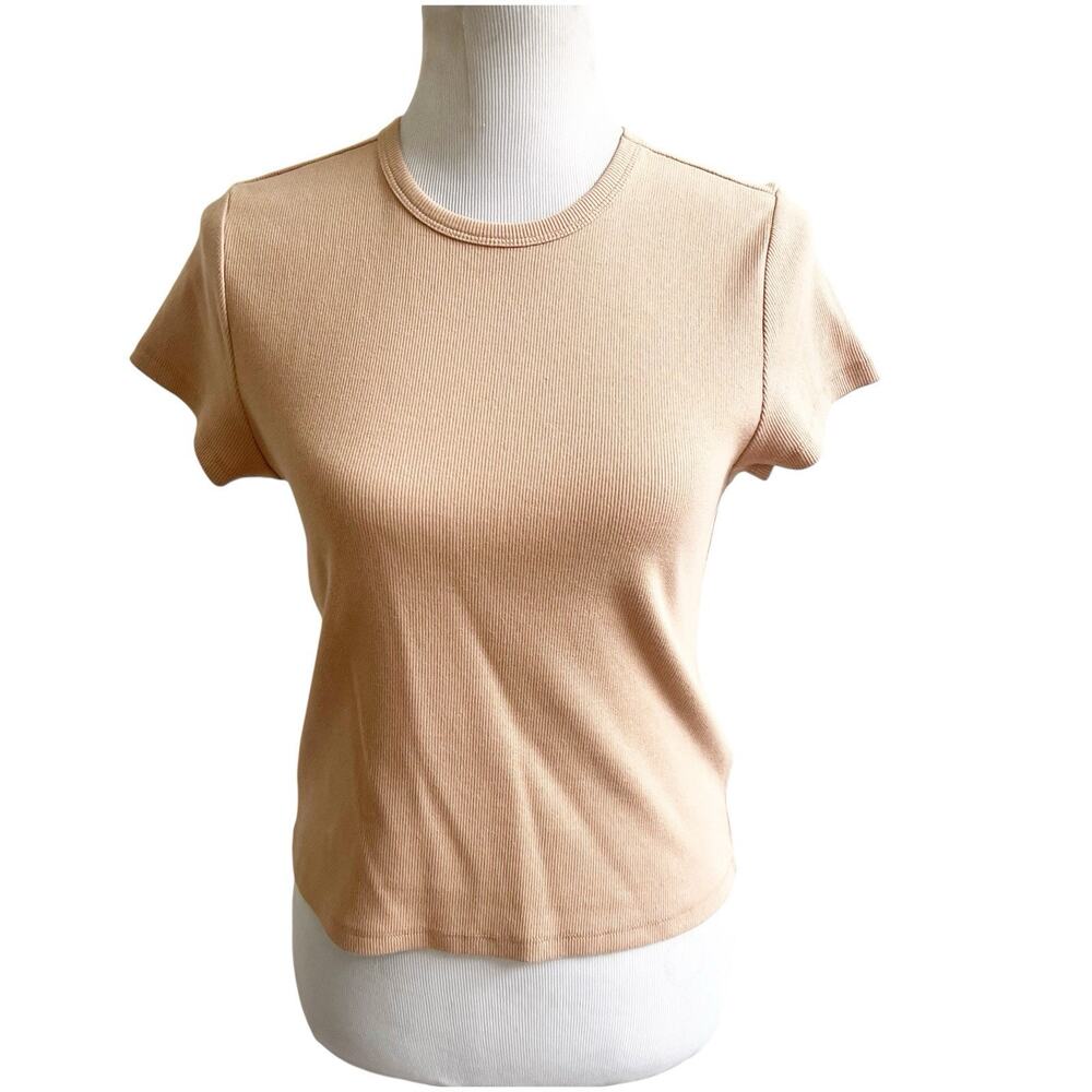 Maeve By Anthropologie Cropped Ribbed Top Tan Size XL Boho Minimalist